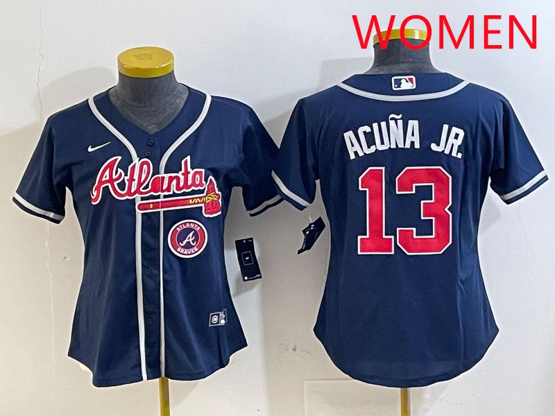 Women Atlanta Braves #13 Acuna jr Blue Game 2025 Nike MLB Jersey style 3->women mlb jersey->Women Jersey